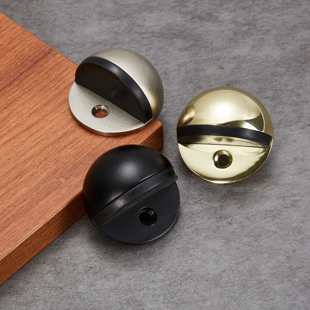 Door Stop Stainless Steel 304 Floor Mounted Oval Stopper Stick-on Easy Installation Rubber Buffer Black X-076